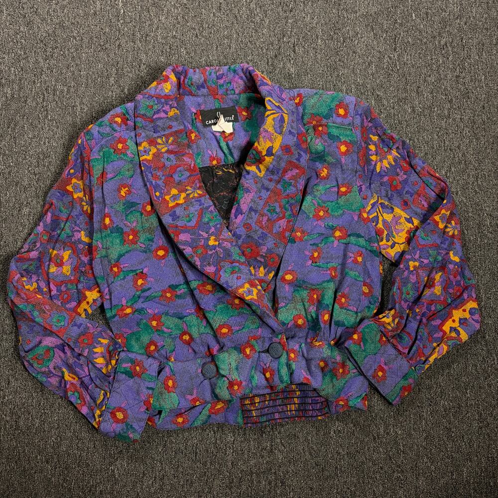 Vintage Y2k Purple Retro Floral Carole Little Button Front Padded Longsleeve 8/M